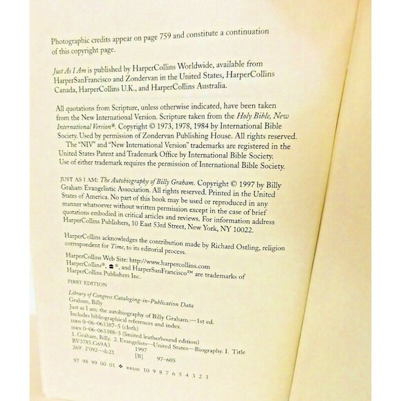 Just As I Am The Autobiography of Billy Graham 1st Edition 1997 Hardback Jacket - Picture 4 of 4